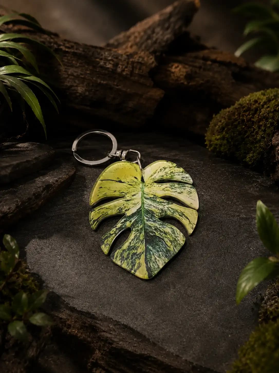 Monstera Siam Mint Leaf Keychain